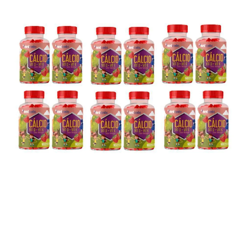KIT 12 UND CáLCIO KIDS COM VITAMINA D E K 600MG CAPSULAS SABOR MORANGO