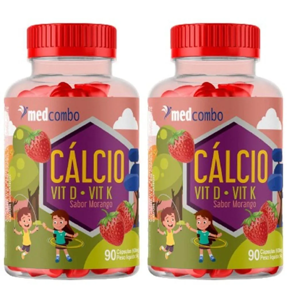 KIT 2 CáLCIO KIDS CAPSULAS SABOR MORANGO MEDCOMBO