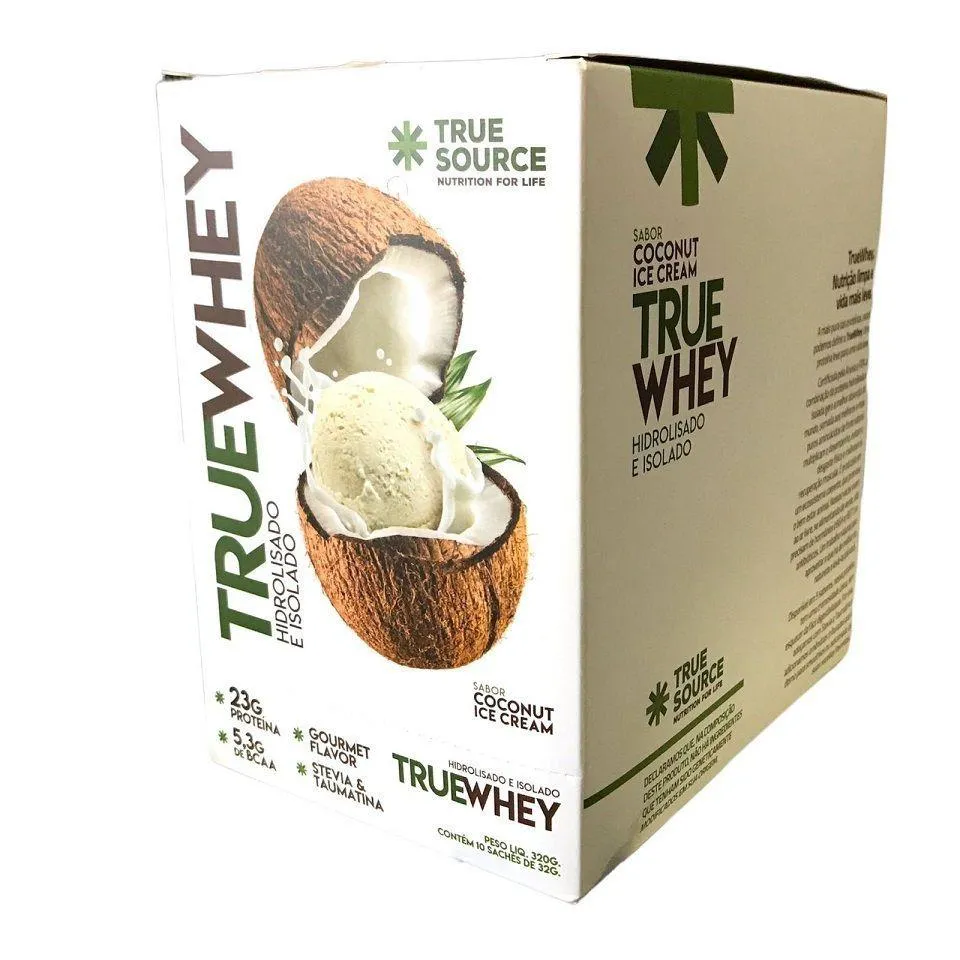 TRUE WHEY DISPLAY 320G (10 SACHêS DE 32G) - HIDROLISADO E ISOLADO - SABOR: COCONUT ICE CREAM
