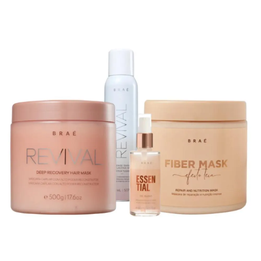 BRAé KIT MASCARA REVIVAL FIBER OIL BLEND INTENSE COMPLETO SALON (4 PRODUTOS)