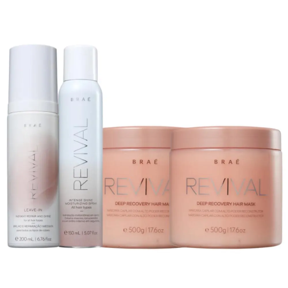 KIT BRAé REVIVAL DUO MASK LEAVE-IN RECONSTRUTOR (4 PRODUTOS)