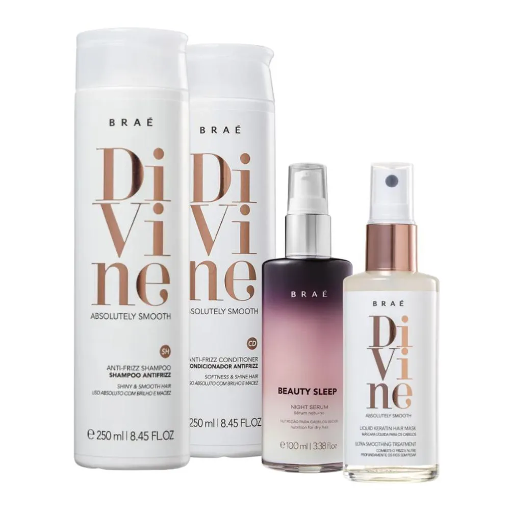 KIT BRAé DIVINE SHAMPOO 250ML, CONDICIONADOR 250ML, BEAUTY SLEEP 100ML, MáSCARA LIQUIDA 60ML