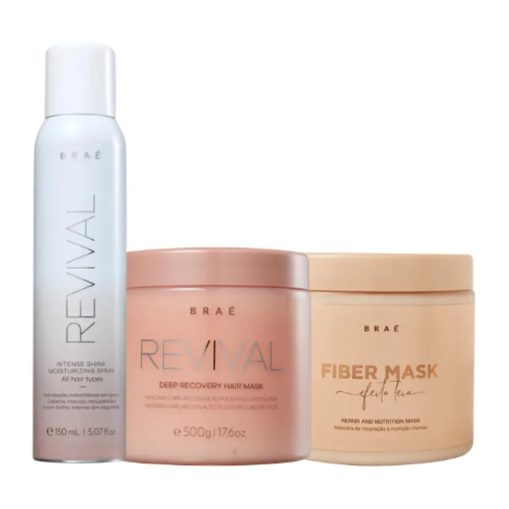 KIT BRAé REVIVAL DUO MASK FIBER INTENSE SHINE SPRAY (3 PRODUTOS)