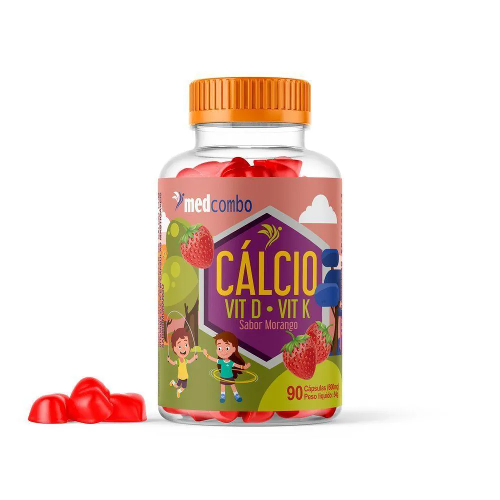 CáLCIO INFANTIL SUPLEMENTO COM VITAMINA D E K 600MG CAPSULAS SABOR MORANGO