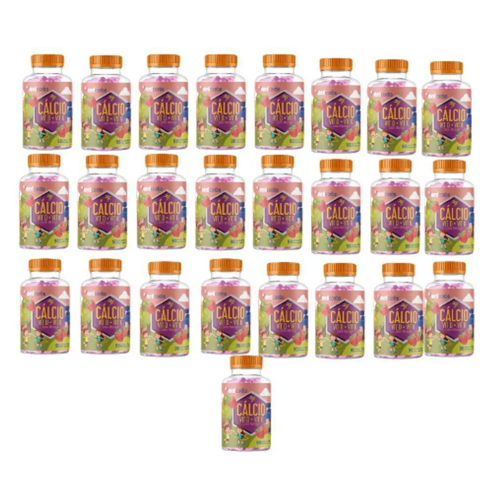 KIT 25 UND CáLCIO KIDS COM VITAMINA D E K 600MG CAPSULAS SABOR MORANGO