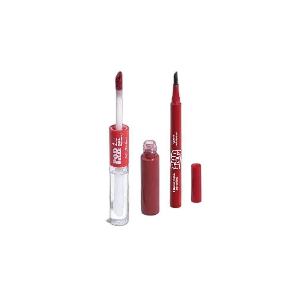 COMBO QDB POD DELAS: CANETA DELINEADORA PRETO 1,2ML + BATOM DUO VERMELHO SE INSCREVE 8ML