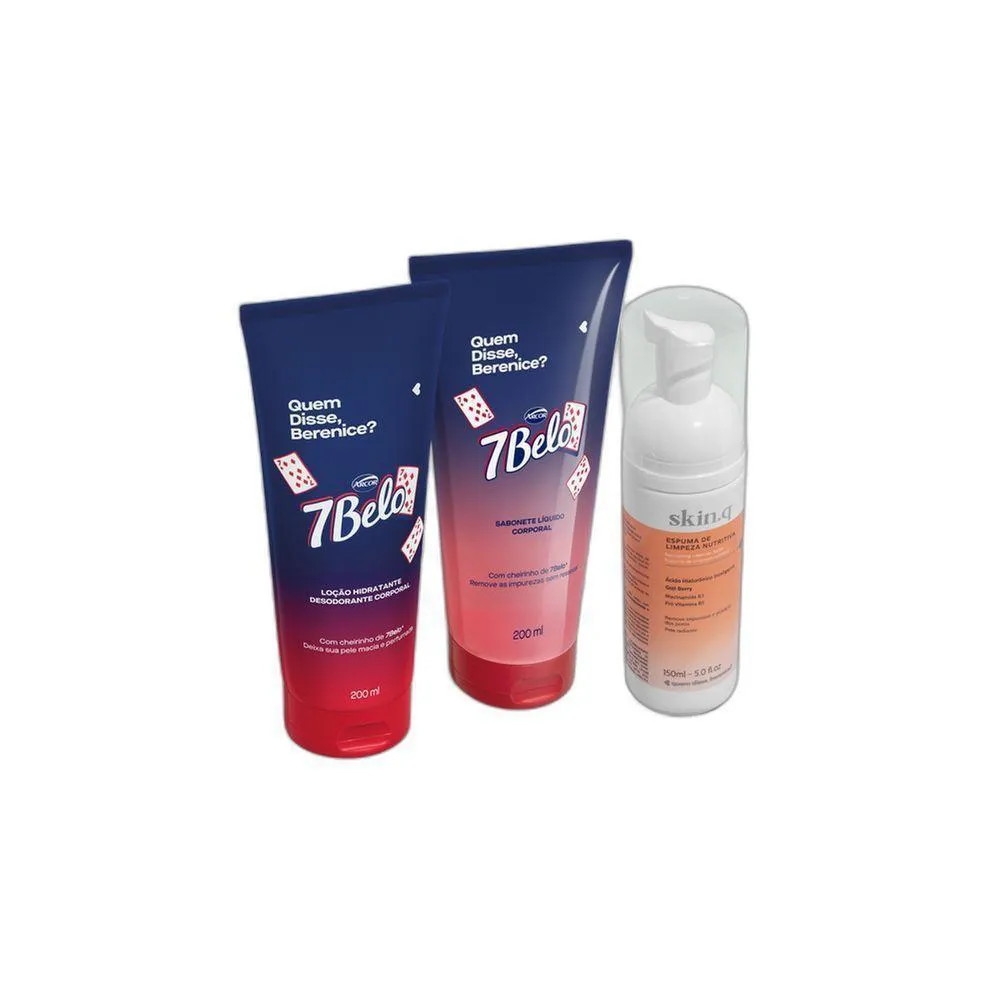 COMBO ESPUMA DE LIMPEZA SKIN.Q 150ML + LOçãO CORPORAL 7BELO 200ML + SABONETE CORPORAL 7BELO 200ML