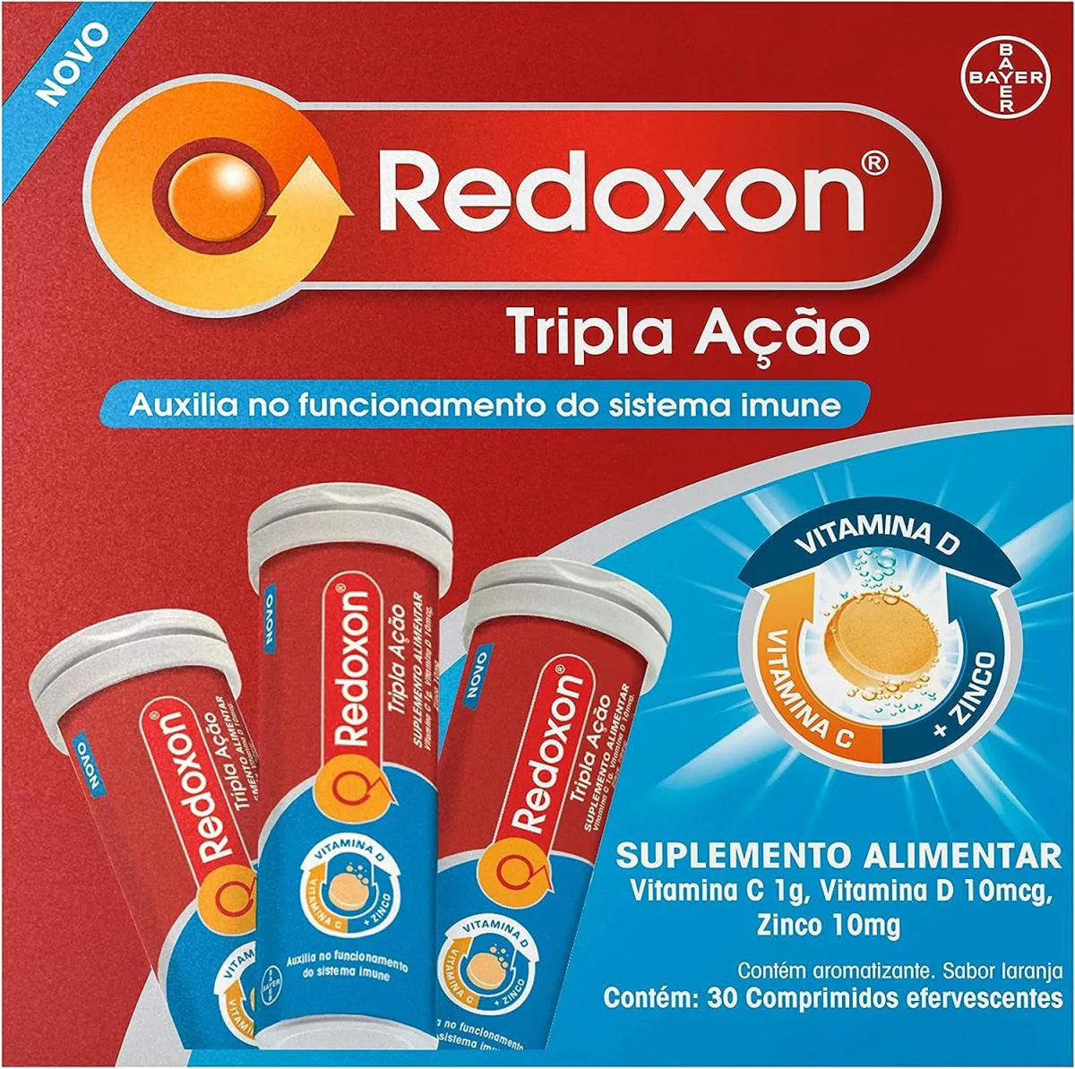 Redoxon Tripla Ação Vitamina C 1g + Vitamina D 10μg + Zinco 10mg  - 30 Comp Efervescente Sabor Laranja