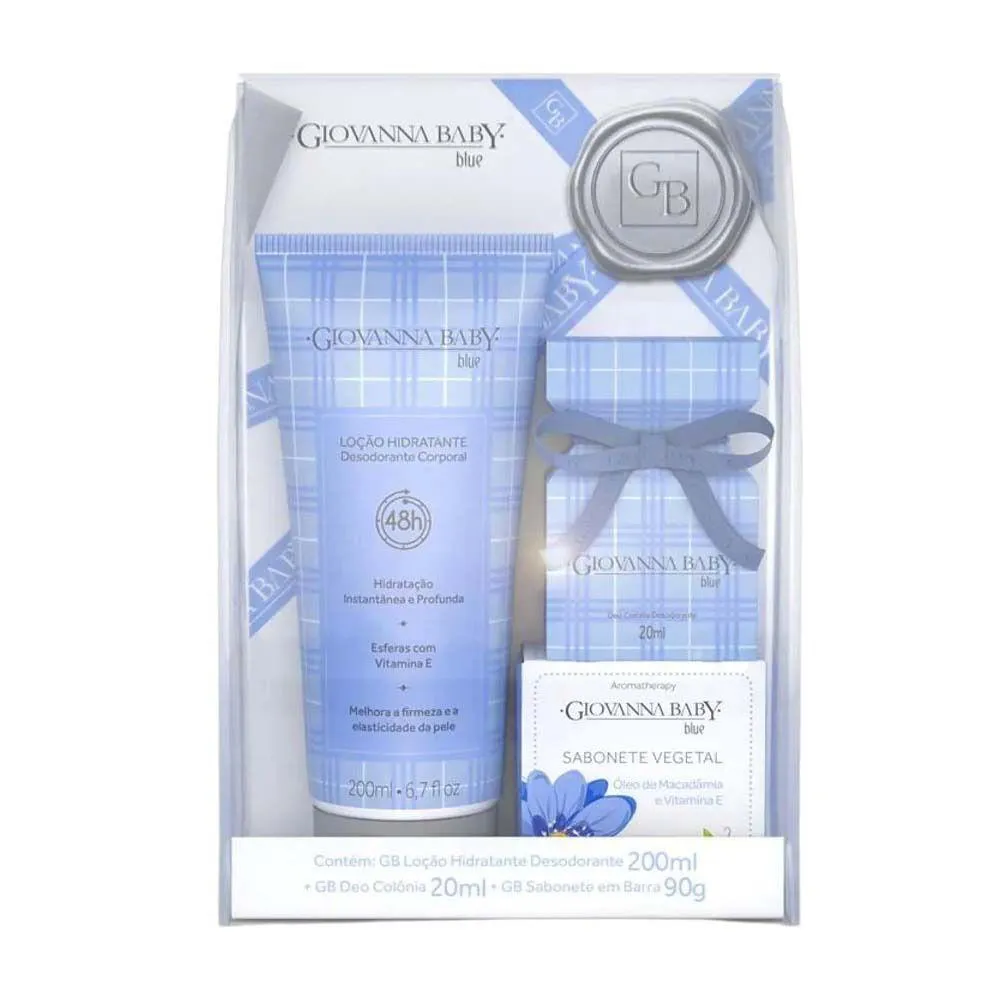 KIT GIOVANNA BABY BLUE COLôNIA 20ML + HIDRATANTE 200ML + SABONETE VEGETAL 90G