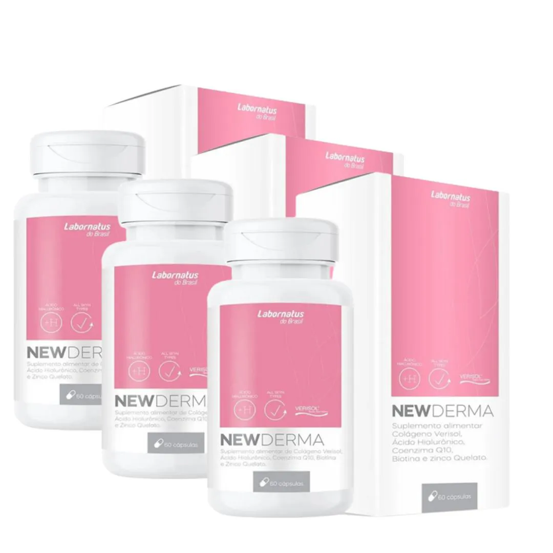 NEW DERMA COLáGENO VERISOL + BIOTINA ÁCIDO HIALURôNICO Q10 60 CáPSULAS- 3 UNIDADES